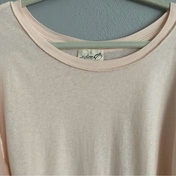 EUC FREE PEOPLE Pale Pink Sheer Mesh Tulle Sleeve Oversized Still Got It Tee - Picture 5 of 9